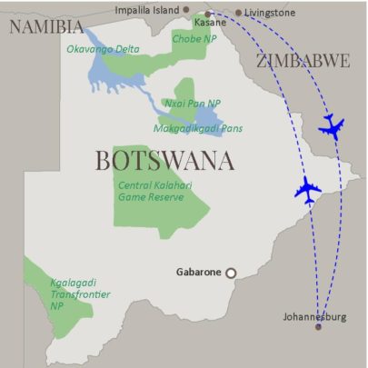 Botswana Namibia Zambia - Safari Dream Map
