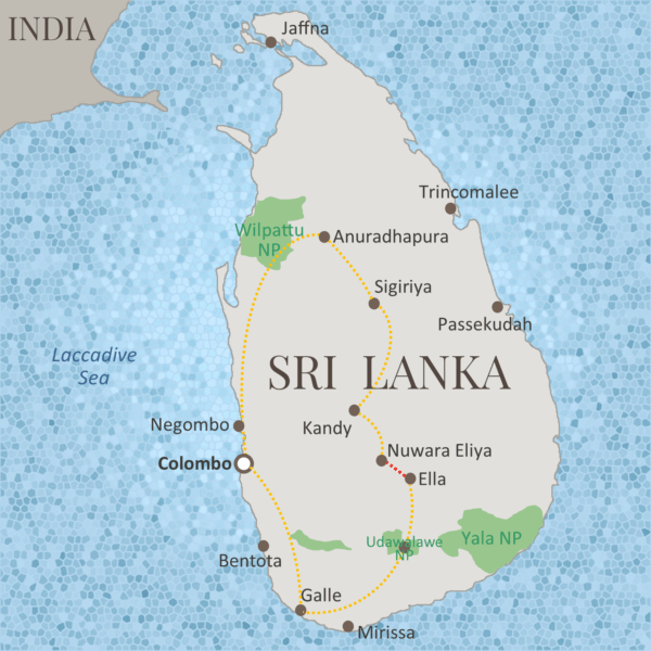 Sacred Ceylon Itinerary Map